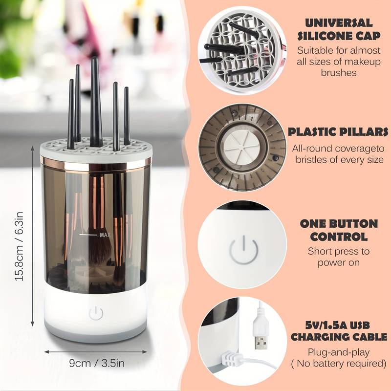 Machine de nettoyage de pinceaux maquillage électrique portable 3en1 - منظف ومجفف فرش المكياج الأوتوماتيكي