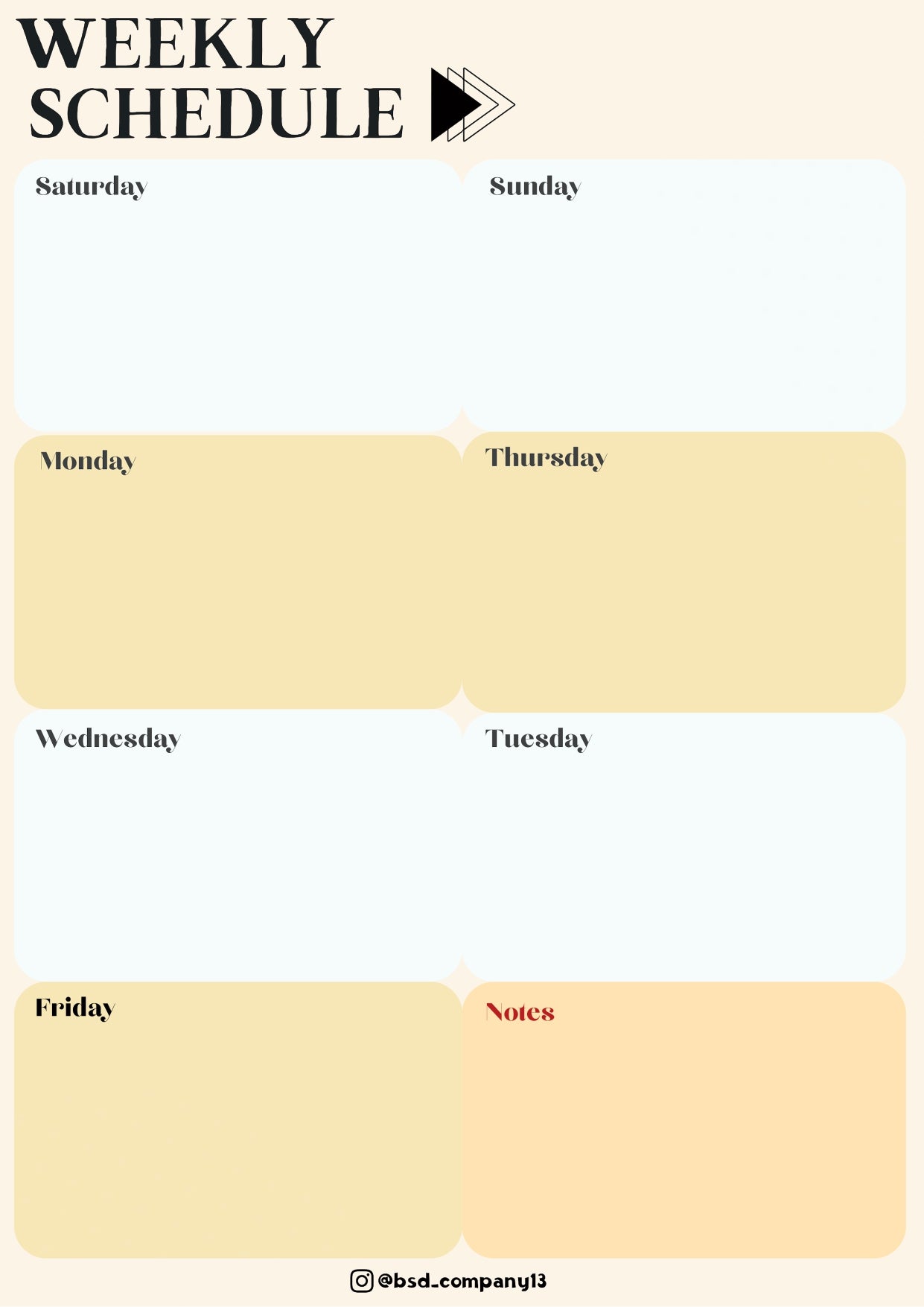 weekly schedule - جدول الأسبوع